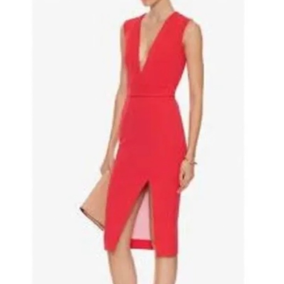 Nicholas for Intermix Deep V Red Fitted Dress w Slit Size 2  (EXCLUSIVE) - Picture 1 of 3